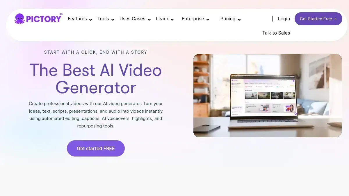 Pictory AI video generator with voiceover features