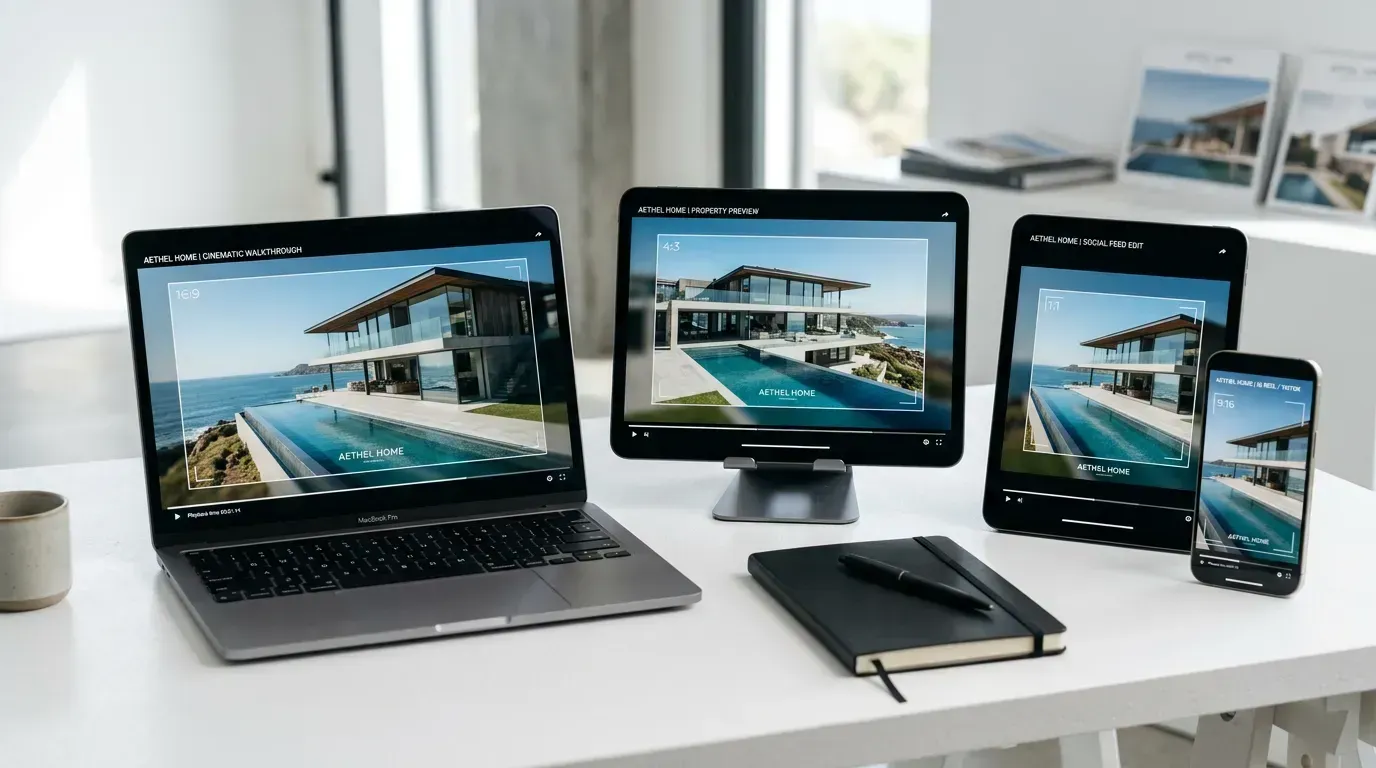 One real estate listing video prepared for multiple output formats across devices