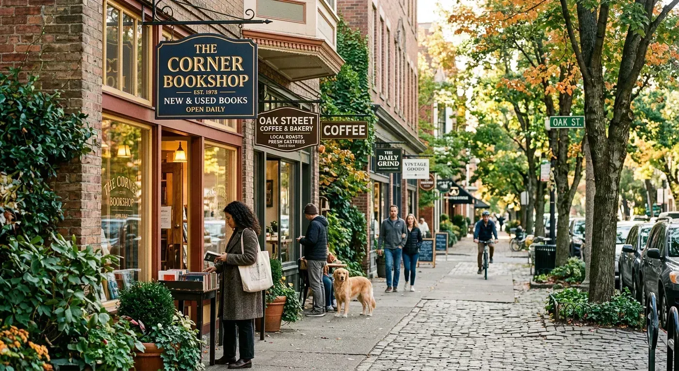 Split screen showing a neighborhood video being edited on a laptop with timeline, cuts, and text overlays visible