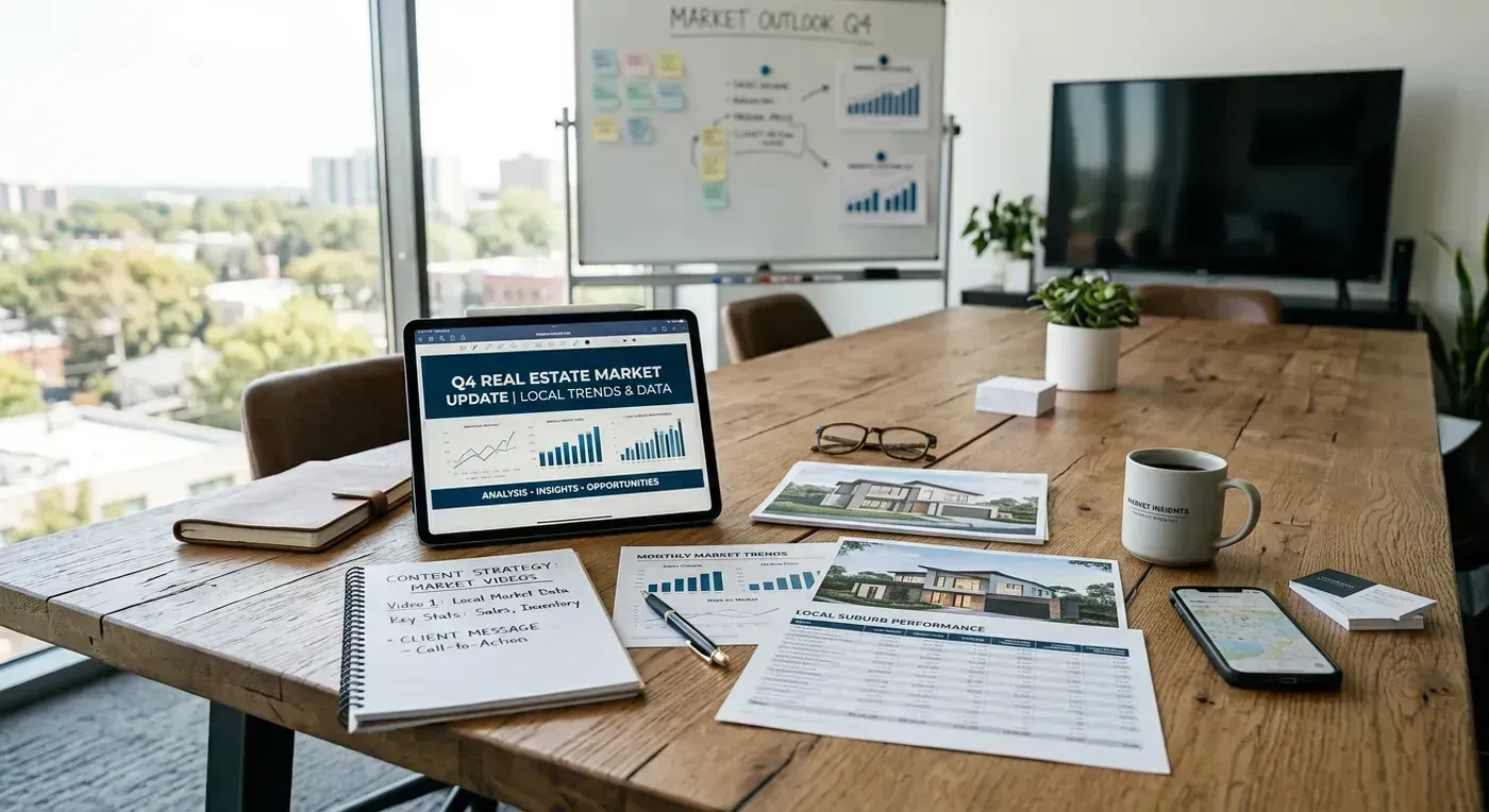 Clean data visualization showing housing market trends with bar charts for median price and line graphs for inventory levels