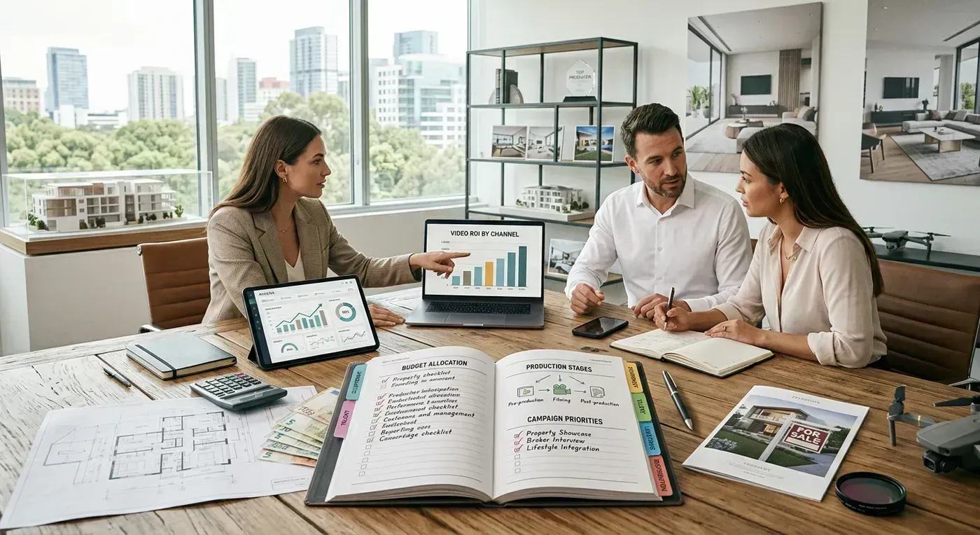 Real estate agent creating a listing video on a smartphone with a small tripod and natural light from a window
