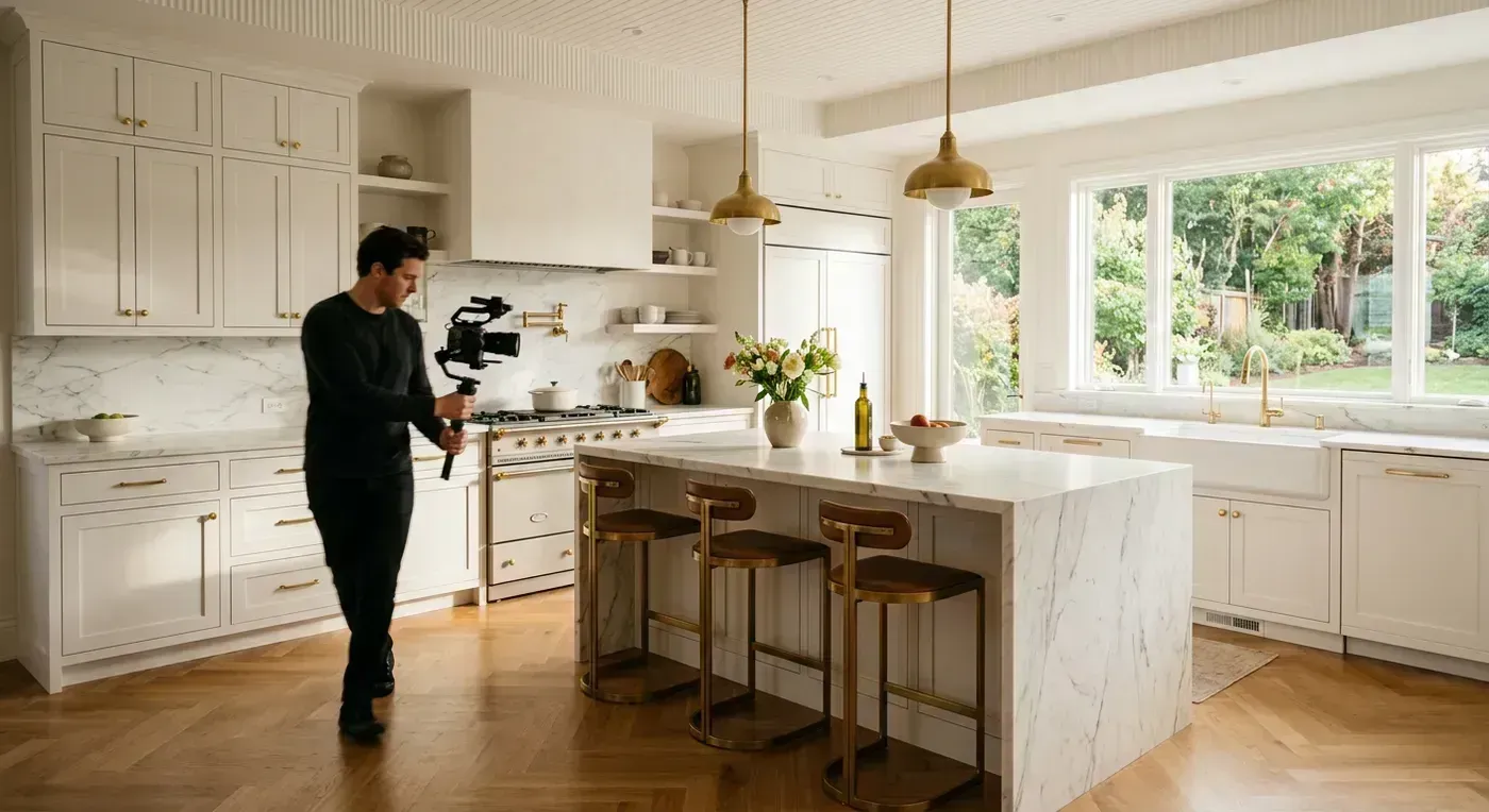 Side-by-side comparison of a template slideshow and AI-generated listing video from the same photos